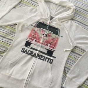 White Sheer Sacramento California Peace Bus Hoodie